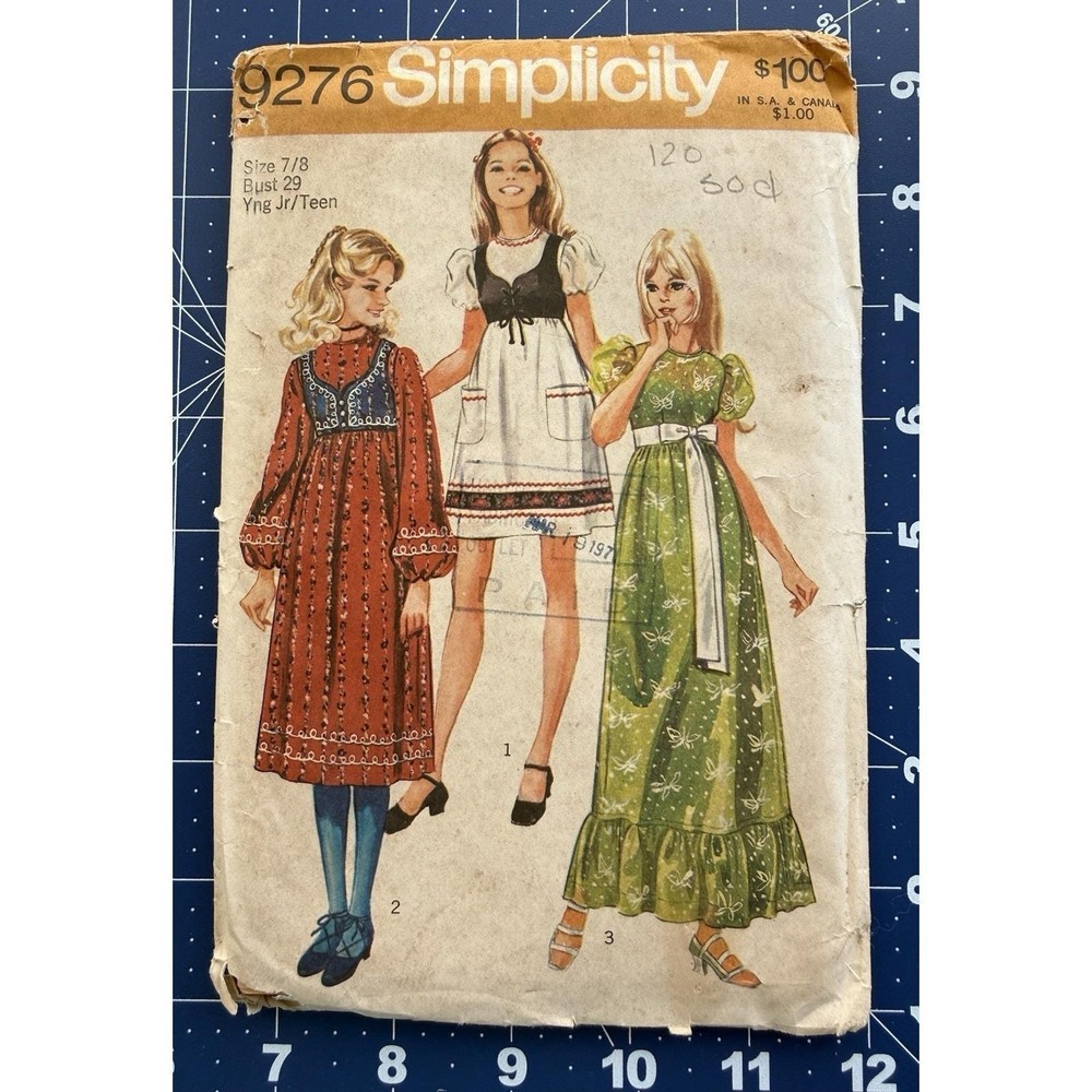 Simplicity 9276 Cottagecore Dress w Puff Sleeves, Bolero Size 7/8 Yng JR Teen UC